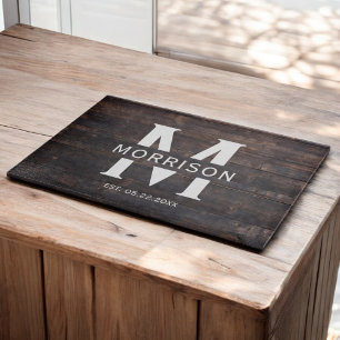 Rustic Wood Monogram Family Name Vintage  Cutting Board