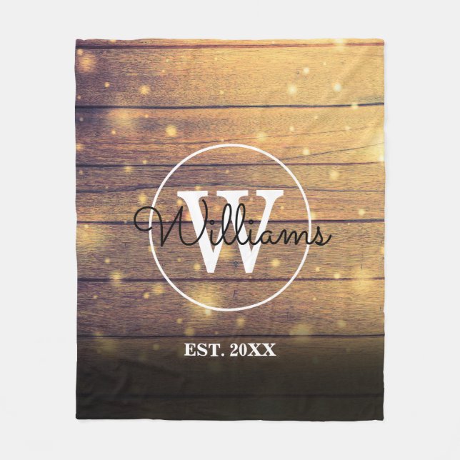 Rustic Wood Monogram Fleece Blanket (Front)