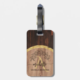 Rustic Wood Monogram Luggage Tag