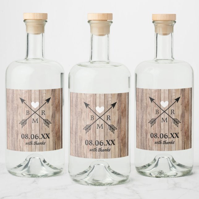 Rustic Wood Monogram Mini Liquor Bottle Label (Bottles)