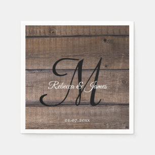 Rustic Wood Monogram Name Script Wedding Party Napkin