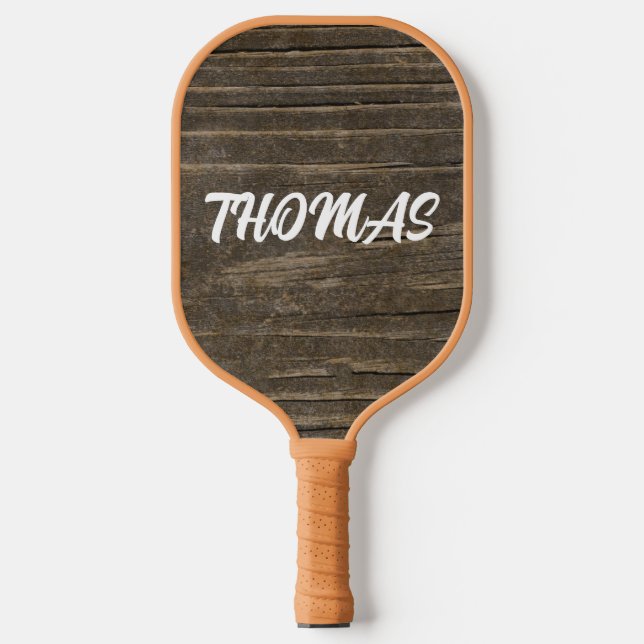 RUSTIC WOOD MONOGRAM SCRIPT CUSTOM NAME PICKLEBALL PADDLE (Front)