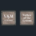 Rustic Wood Monogram Wedding Father of the Groom Gunmetal Finish Cufflinks<br><div class="desc">These classy wood pattern cufflinks will be the perfect addition to your formal wear attire. The dark wood adds a chic rustic touch to your suit and the custom text will make it feel personal as well as stylish. These trendy cufflinks are a perfect groomsmen gift for those important gentlemen...</div>