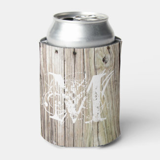 Rustic Wood Monogrammed Can Cooler