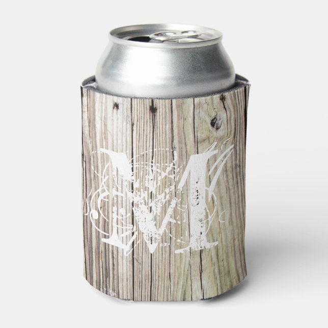 Rustic Wood Monogrammed Can Cooler (Can Front)