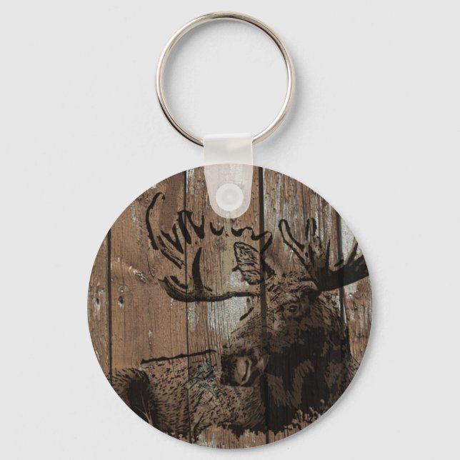 Rustic wood moose key ring (Front)