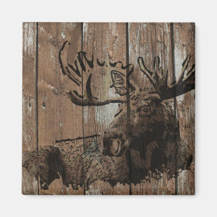 Rustic wood moose magnet