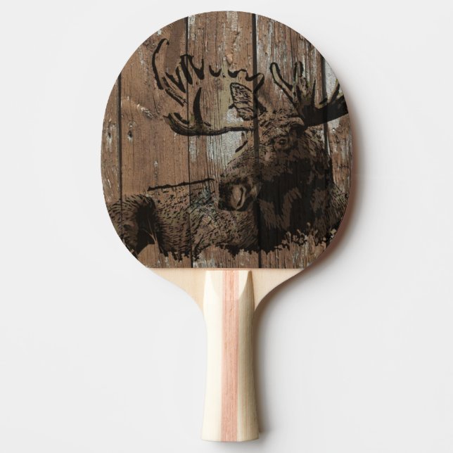 Rustic wood moose ping pong paddle (Front)