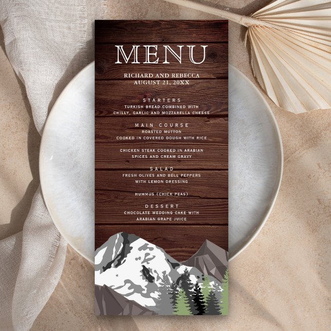 Rustic Wood Mountain Forest Wedding Menu (Creator Uploaded)