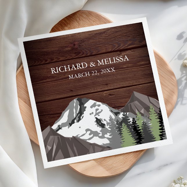Rustic Wood Mountain Forest Wedding Napkin (Creator Uploaded)