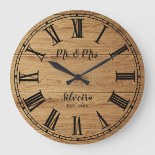 Rustic Wood Mr Mrs Custom Name Farmhouse Wooden Large Clock
