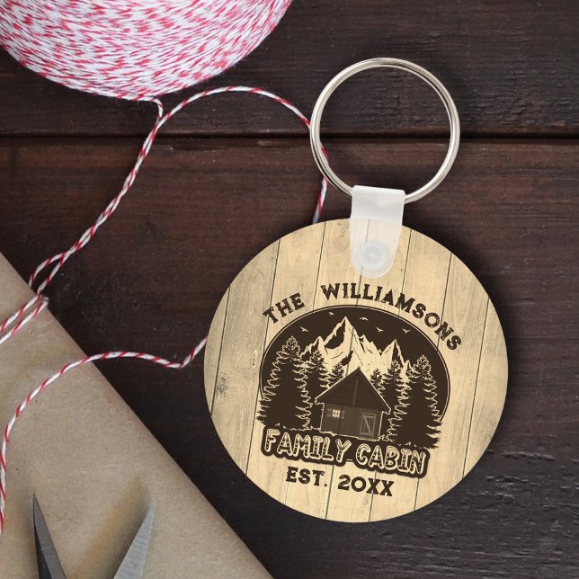 Rustic Wood Nature Family Cabin Brown Name Reunion Key Ring (Creator Uploaded)
