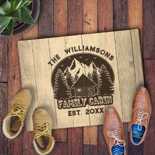 Rustic Wood Nature Family Cabin Reunion Brown Name Doormat