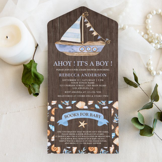 Rustic Wood Nautical Sailboat Baby Shower All In One Invitation (Creator Uploaded)