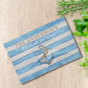 Rustic Wood Nautical Stripes Family Beach House Tea Towel