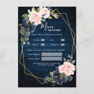 Rustic Wood Navy Blue Blush Pink Geometric Wedding Menu