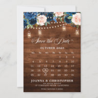 Rustic Wood Navy Blue Floral Mason Jar Calendar 