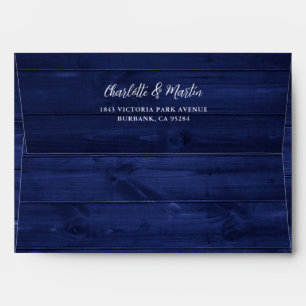 Rustic Wood Navy Blue Wedding Envelope