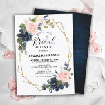 Rustic Wood Navy Blush Geometric Bridal Shower Invitation<br><div class="desc">Dark navy blue floral geometric bridal shower Invitation featuring elegant bouquet of navy blue,  royal blue ,  white ,  blush rose and sage green eucalyptus leaves and elegant glitter geometric neutral frame. Please contact me for any help in customisation or if you need any other product with this design.</div>