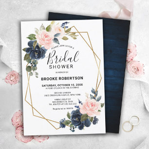 Rustic Wood Navy Blush Geometric Bridal Shower Invitation