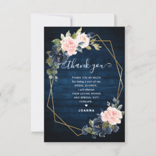 Rustic Wood Navy Blush Geometric Bridal Shower Thank You Card