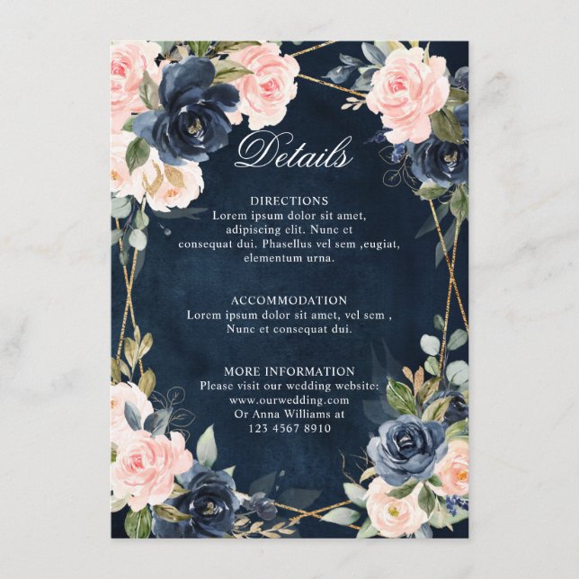 Rustic Wood Navy Blush Geometric Wedding Details E Enclosure Card (Front)