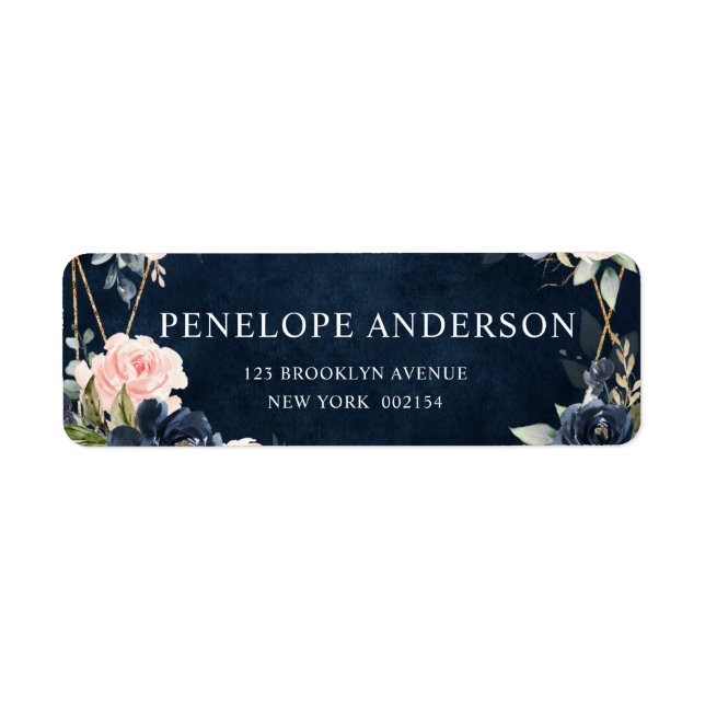 Rustic Wood Navy Blush Geometric Wedding Label (Front)