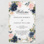 Rustic Wood Navy Blush Geometric Wedding Program<br><div class="desc">Dark navy blue floral geometric wedding program featuring elegant bouquet of navy blue,  royal blue ,  white ,  blush rose and sage green eucalyptus leaves and elegant glitter geometric neutral frame. Please contact me for any help in customisation or if you need any other product with this design.</div>