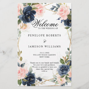 Rustic Wood Navy Blush Geometric Wedding Program