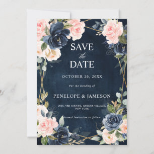 Rustic Wood Navy Blush Geometric Wedding Save The Date