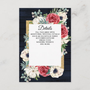 Rustic Wood Navy Burgundy Gold Floral Wedding Enclosure Card
