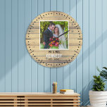 Rustic Wood Newly Wed Photo Wedding Anniversary   Large Clock<br><div class="desc">Unique anniversary clock to personalize with couple photo,  name and established year. The rustic wedding clock with a distressed wood effect  makes a great gift for weddings, anniversaries,  and new home housewarming.</div>