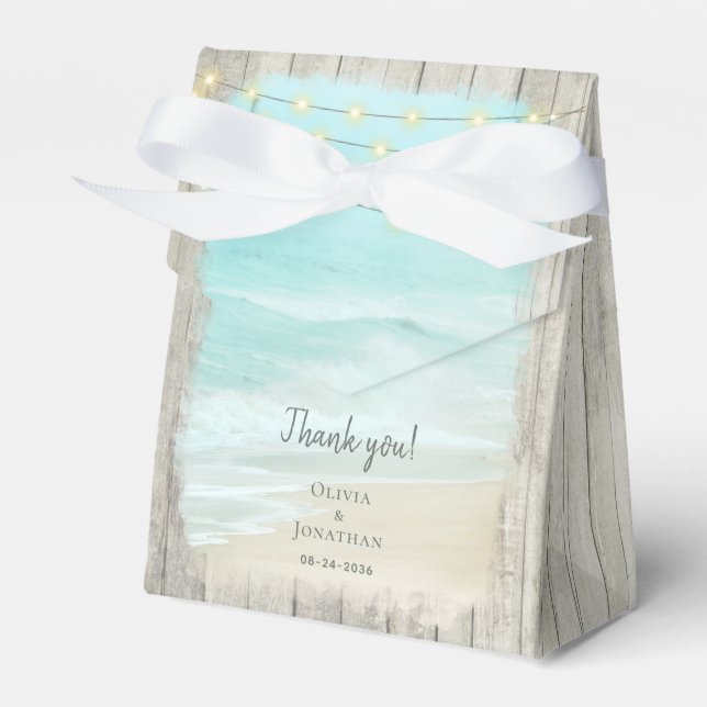 Rustic Wood Ocean Beach Wedding  Favour Box (Front Side)