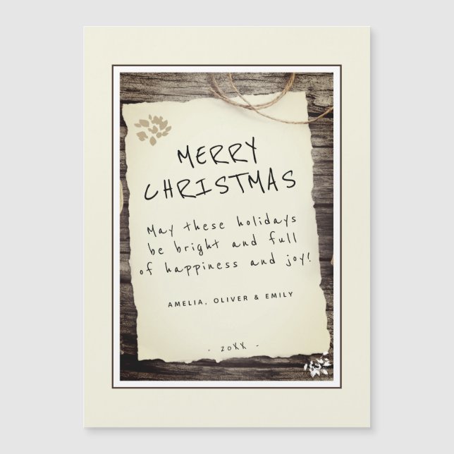 Rustic Wood Old Paper Script Merry Christmas Card (Front)