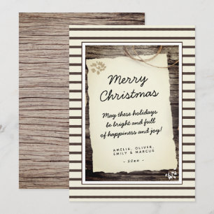 Rustic Wood Old Paper Script Merry Christmas Holiday Card