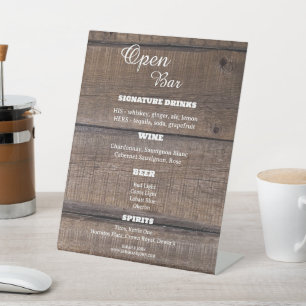 Rustic Wood Open Bar Sign Business Wedding 