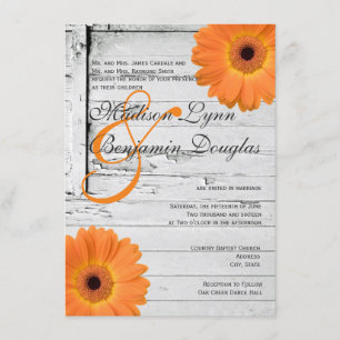 Rustic Wood Orange Daisy Wedding Invitations