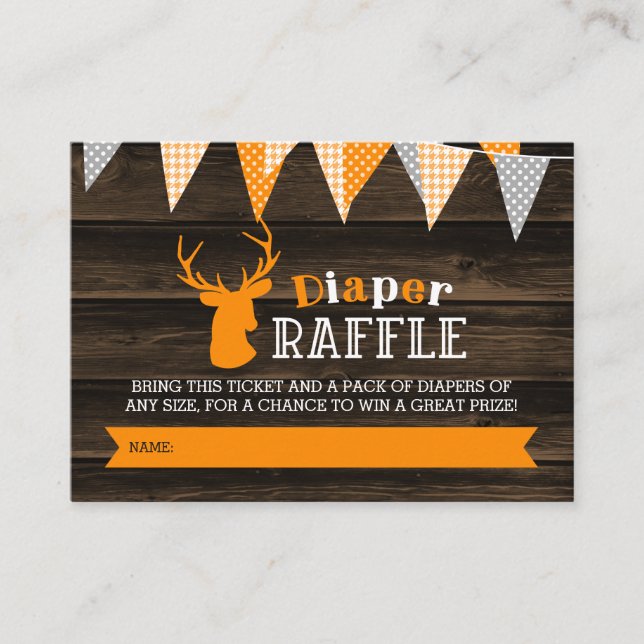 Rustic Wood Orange Deer Boy Diaper Raffle Ticket Enclosure Card (Front)