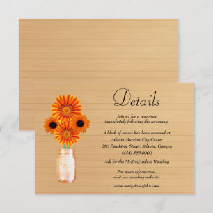 Rustic Wood Orange Floral Mason Jar Wedding Detail Enclosure Card