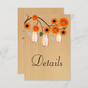 Rustic Wood Orange Floral Mason Jars Details Enclosure Card