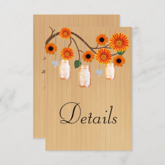 Rustic Wood Orange Floral Mason Jars Details Enclosure Card