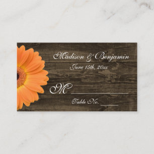 Rustic Wood Orange Gerber Daisy Wedding Place Card