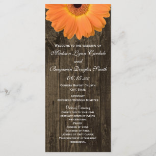 Rustic Wood Orange Gerber Daisy Wedding Programs Programme