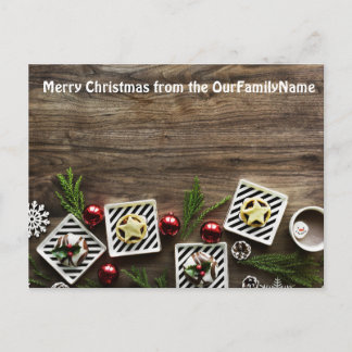 Rustic Wood Ornaments Christmas Customise Postcard