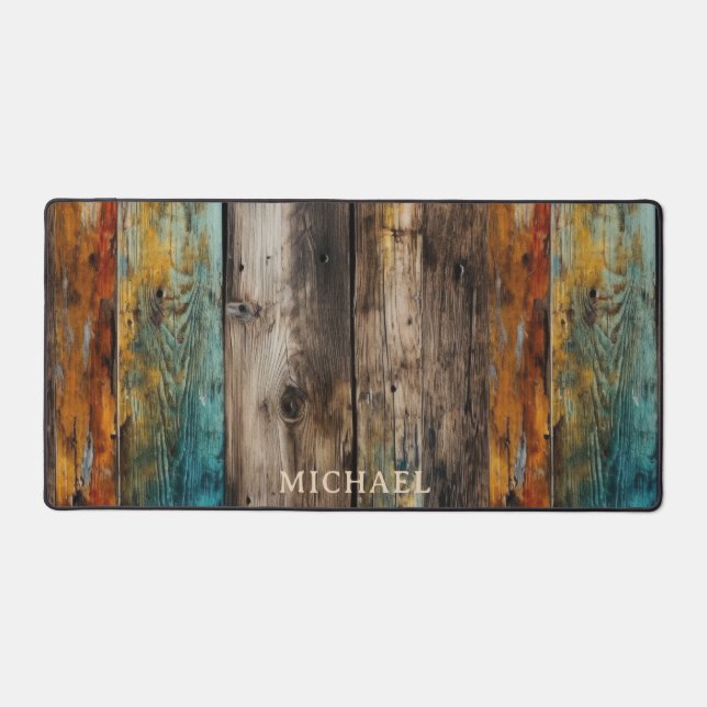 Rustic Wood Painted Personalised Name Desk Mat (Front)