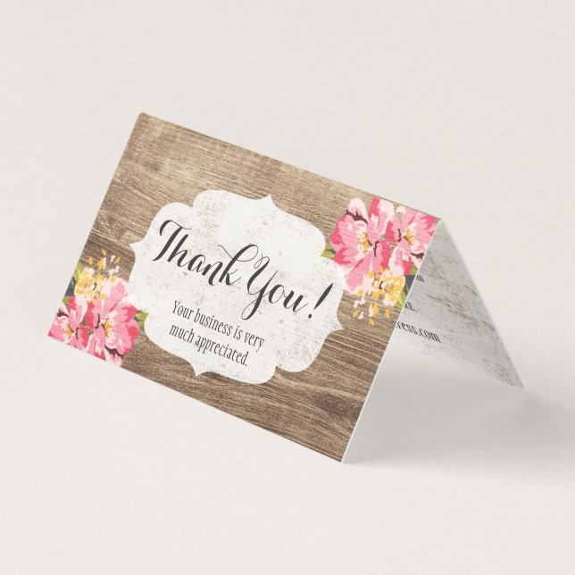 Rustic Wood & Painted Pink Hibiscus Thank You (Front)