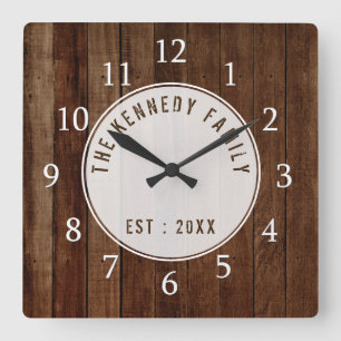 Rustic Wood Pallet Family Name Square Wall Clock