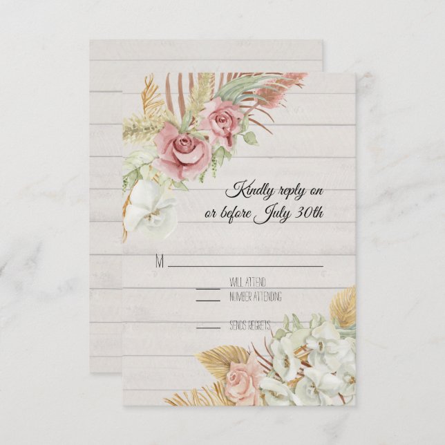 Rustic Wood Pampas Palm Rose Wreath Foliage RSVP (Front/Back)