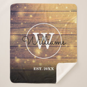 Rustic Wood Panels Monogram Sherpa Blanket