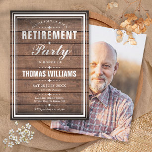 Rustic Wood Panels Photo Retirement Party Invitation